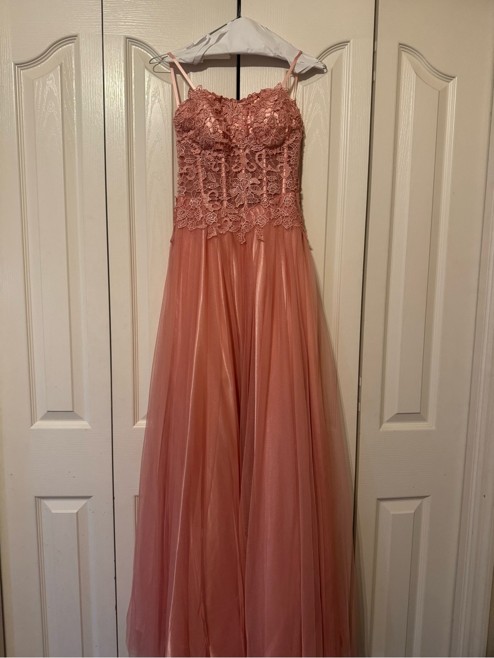 by & by Peach Satin and Lace Dress
